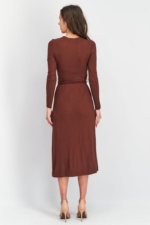 Forever 21 Women's Brown Long Sleeve Wrap Maxi Dress | Forever 21 In Lebanon