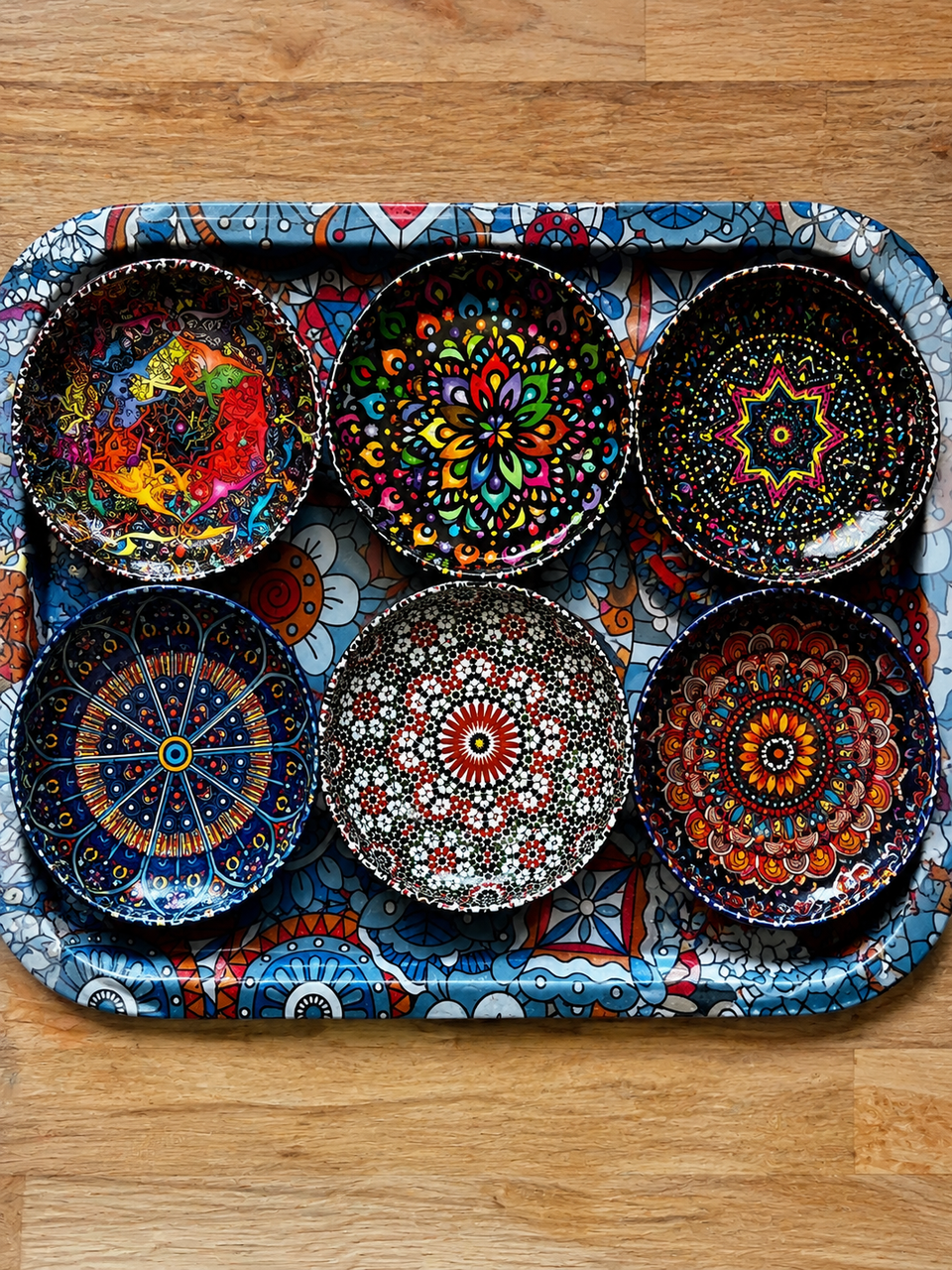 SD Multicolor Set of 6 pcs Metal Snack Bowls With Tray | SD In Lebanon