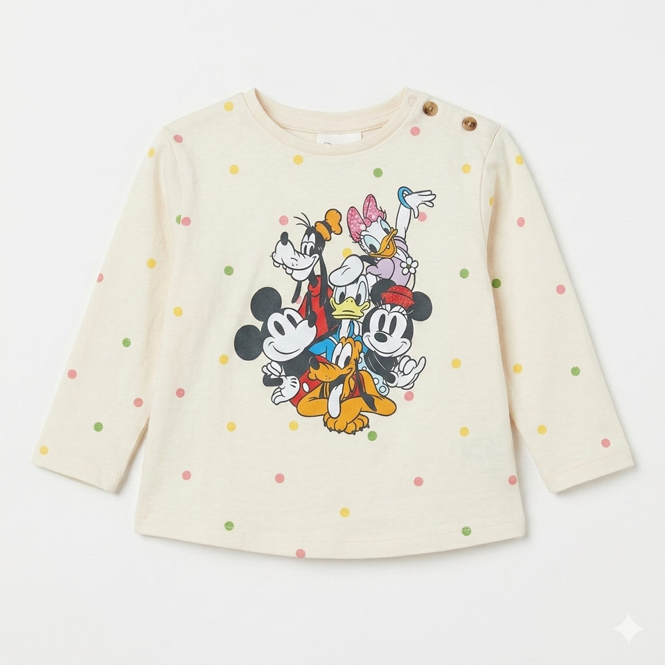 Zara Baby Girl's Off White Disney Character Printed Polka Dot Long Sleeve Blouse|Zara in Lebanon
