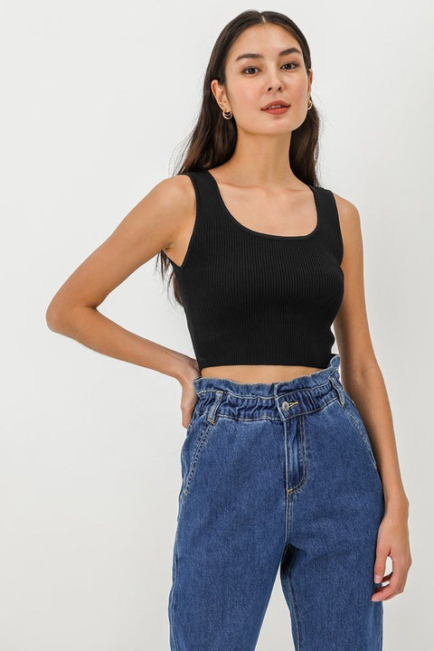 Forever 21 Women's Black Ribbed Round Neck Sleeveless Crop Top | Forever 21 In Lebanon