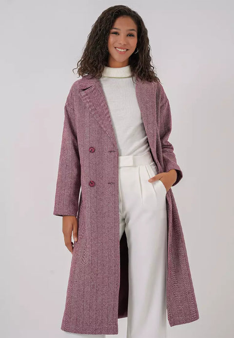 Big Dart Women's Burgundy Oversized Double Breasted Cashmere Coat | Big Dart In Lebanon