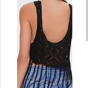 Forever 21 Women's Black Knitted Sleeveless Fringe Trim Crop Top |Forever 21 In Lebanon