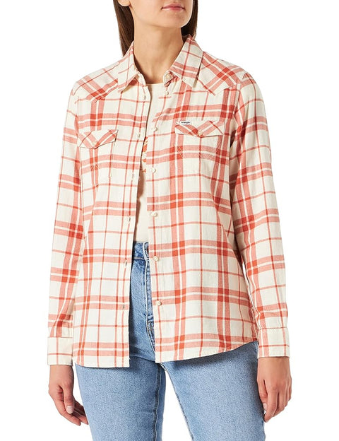 Wrangler Women's Brick & Off White Ginger Spice Slim Reg Western Shirt | Wrangler In Lebanon