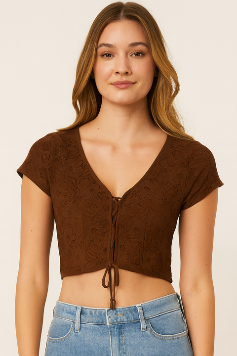 Forever 21 Women's Brown Lace Blouse | Forever 21 In Lebanon