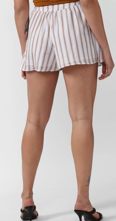 Forever 21 Women's White & Beige Striped Short | Forever 21 In Lebanon