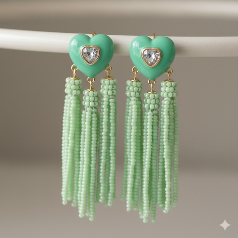 On 34th Women's Green Crystal Heart & Beaded Fringe Drop Earrings | ON 34TH In Lebanon