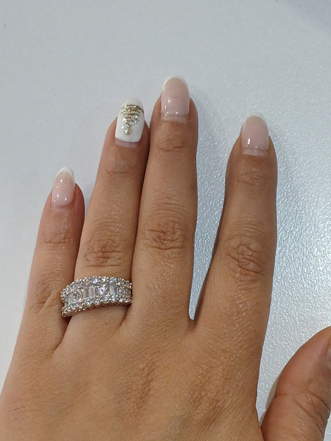 Macy's Women's Silver 14k White Gold Diamond Three Row Ring | Macy's In Lebanon