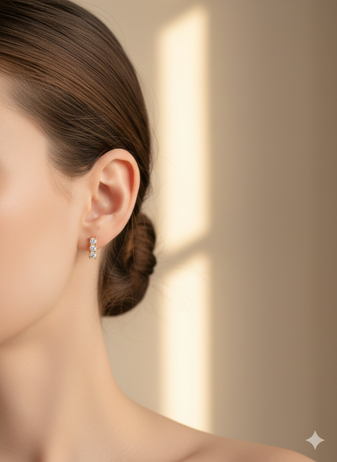 Girls Crew Women's Gold Tone Bezel Set Line Shape Diamond Huggie Earrings | Girls Crew In Lebanon