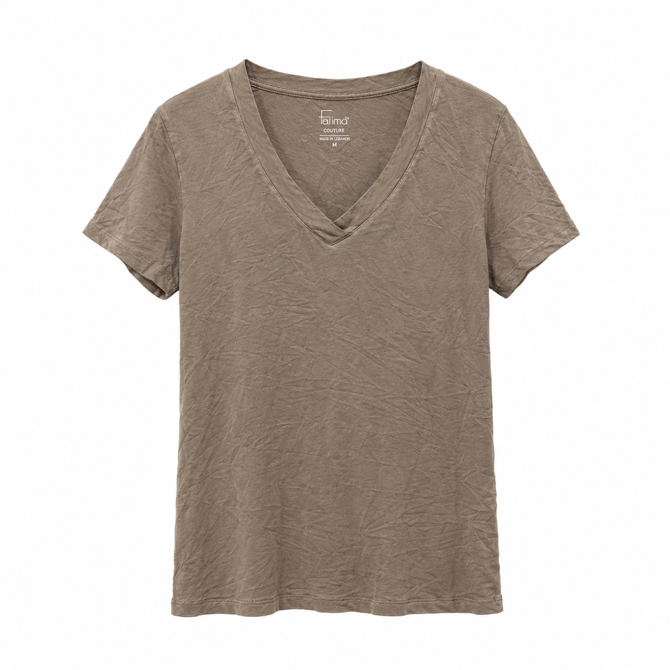 Felina Women's Khaki Green V-Neck Short Sleeve T-Shirt