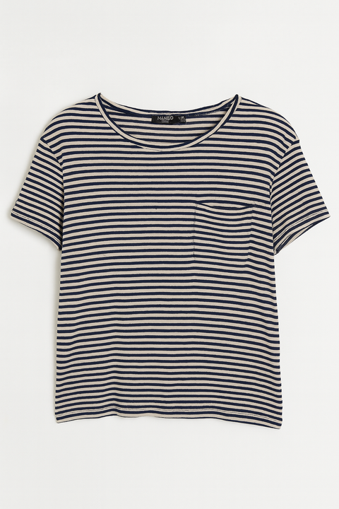 Mango Women's Navy & White Striped Crew Neck T-Shirt |Mango In Lebanon