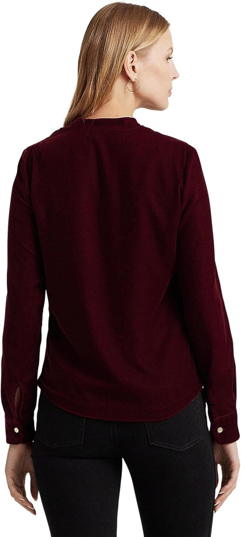 Lauren Ralph Lauren Women's Burgundy Velvet V Neck Long Sleeve Blouse | Lauren Ralph Lauren In Lebanon