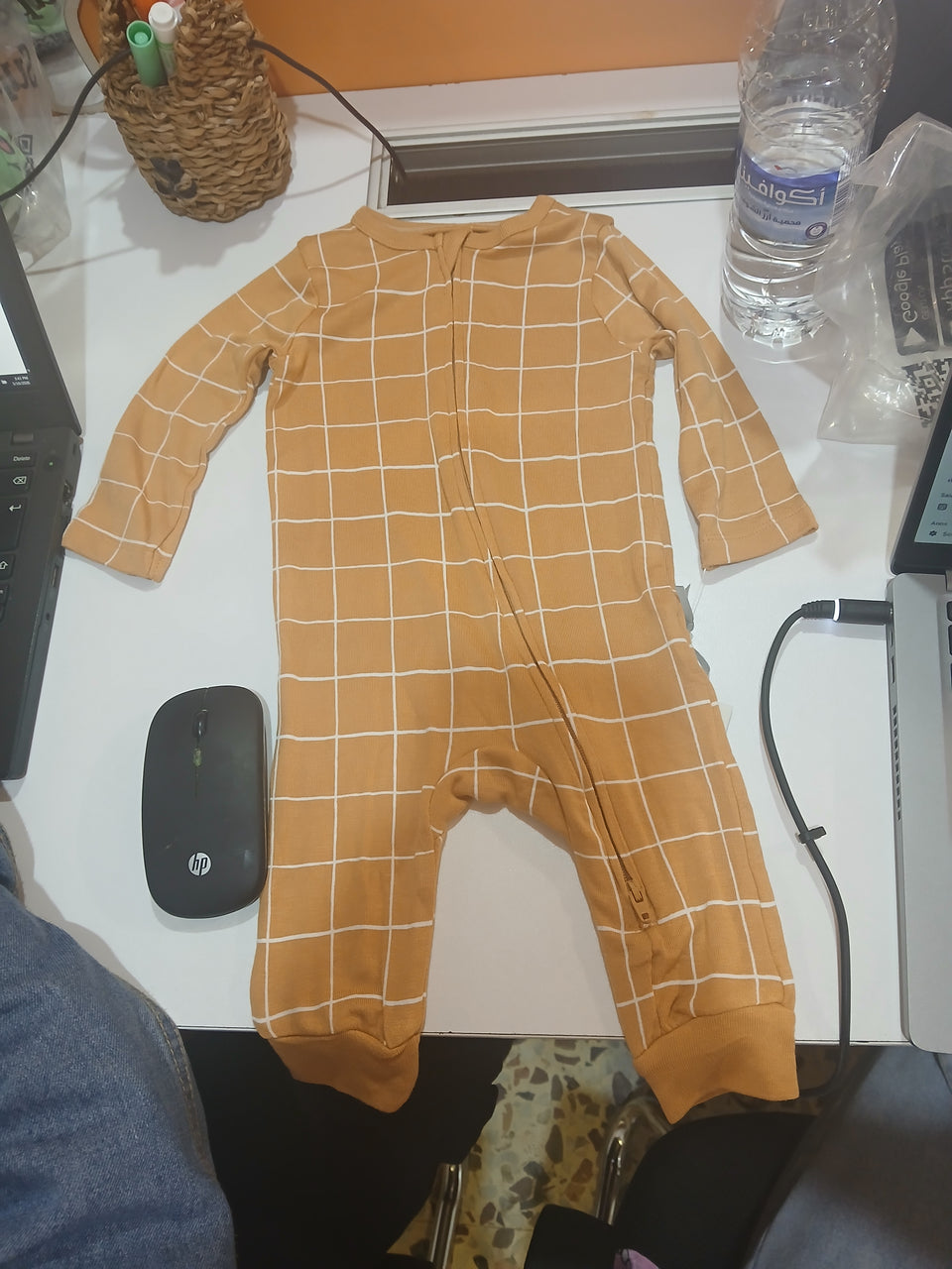 Cloud Island Baby Girl's Tan Checked Long Sleeve Overall|Cloud Island In Lebanon