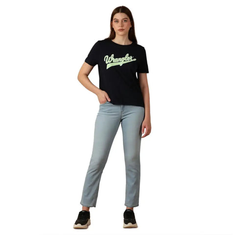 Wrangler Women's Navy Chest Logo Regular Fit T-Shirt | Wrangler In Lebanon