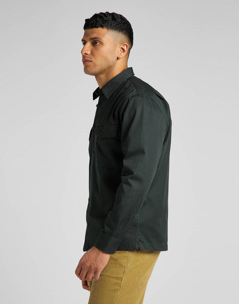 Leesures By Lee Men's Dark Olive Green LS Chetopa Shirt | Lee in Lebanon