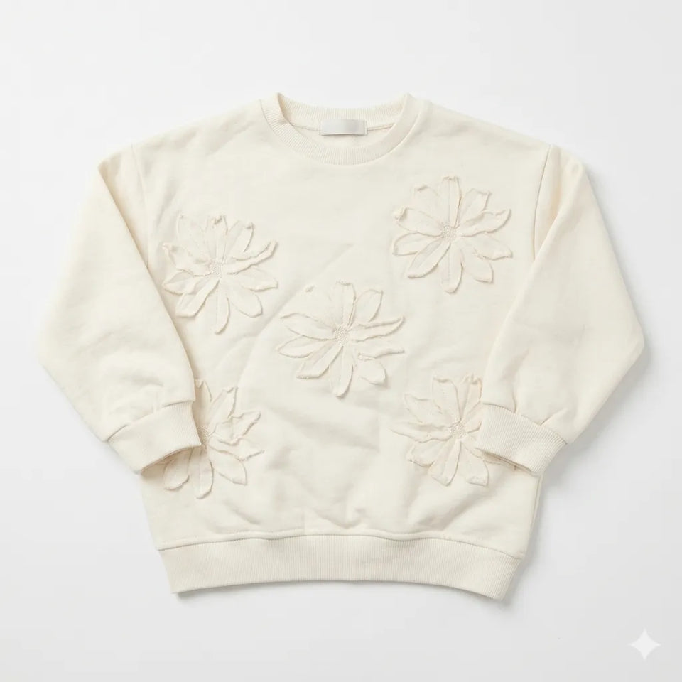 Zara Girl's Cream Floral Applique Crew Neck Long Sleeve Sweatshirt|Zara in Lebanon