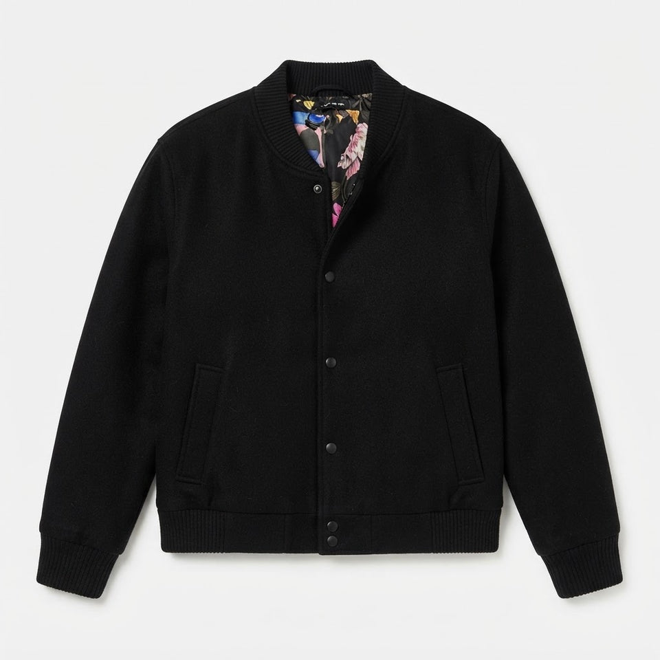 Well Worn Women's Black Floral Mid Long Sleeve Wool Blend Jacket