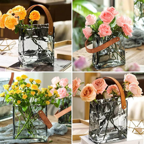 Hinox Handbag Shape Glass Vase With Leather Handle DO-13 | Hinox In Lebanon