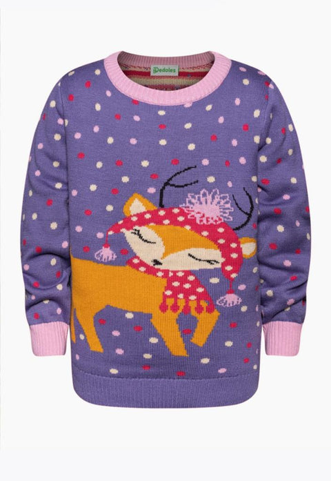 Dedoles Kids Lilac Cheerful Christmas Deer Sweater | Dedoles In Lebanon