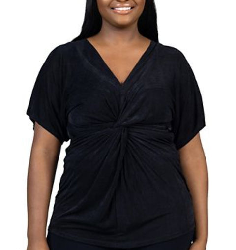 Vince Camuto Women's Black V-Neck Short Sleeve Blouse | Vince Camuto In Lebanon