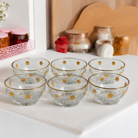 Pașabahce Transparent With Gold Polka Dots Pack Of 6 Cream Bowls | Pașabahce In Lebanon