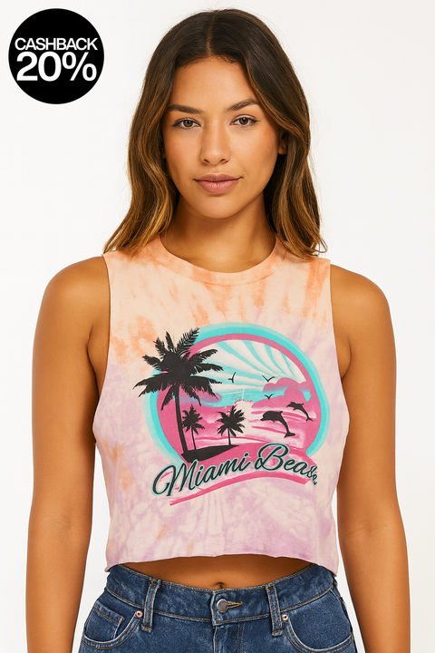 Forever 21 Women's Multicolor Miami Beach Print Sleeveless Crop Top | Forever 21 In Lebanon