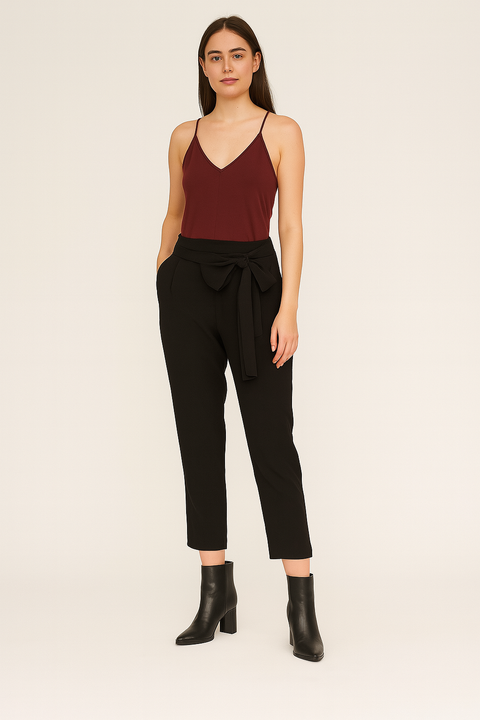 Mango Women's Black High Rise Side Tie Belt Pant | Mango In Lebanon