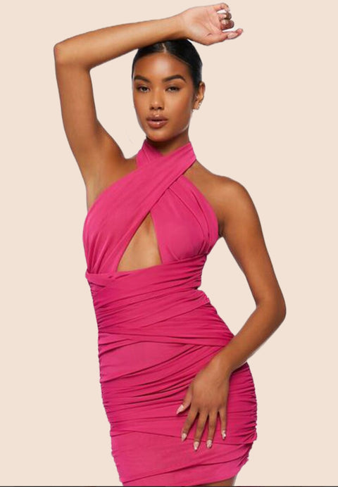 Forever 21 Women's Fuchsia Rushed Halter Neck Mini Dress | Forever 21 In Lebanon