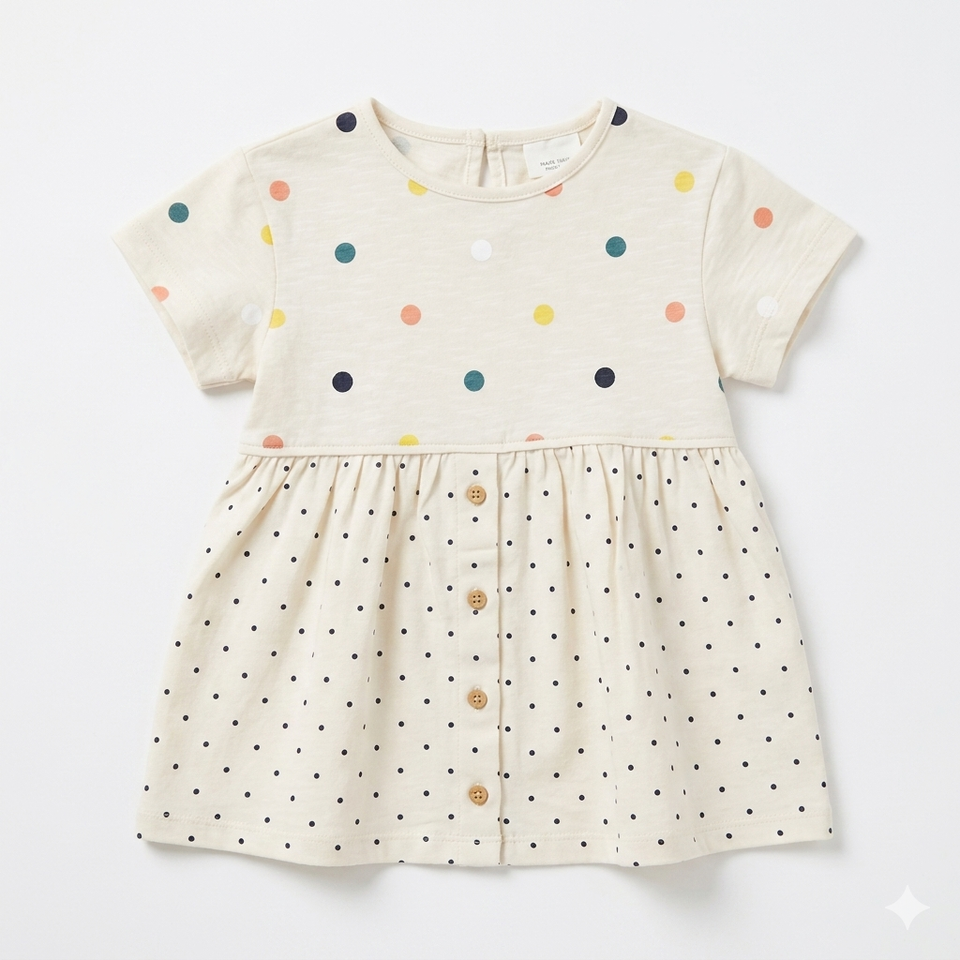 Zara Baby Girl's Off White Short Sleeve Polka Dot Button Front Dress|Zara In Lebanon