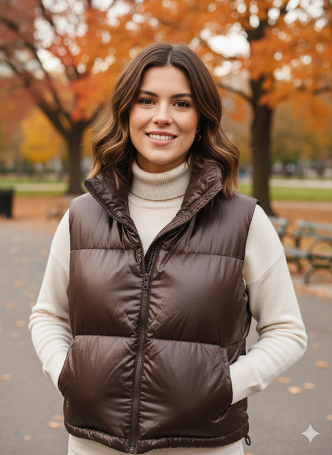 LeGer Women's Brown Puffer Vest |LeGer In Lebanon