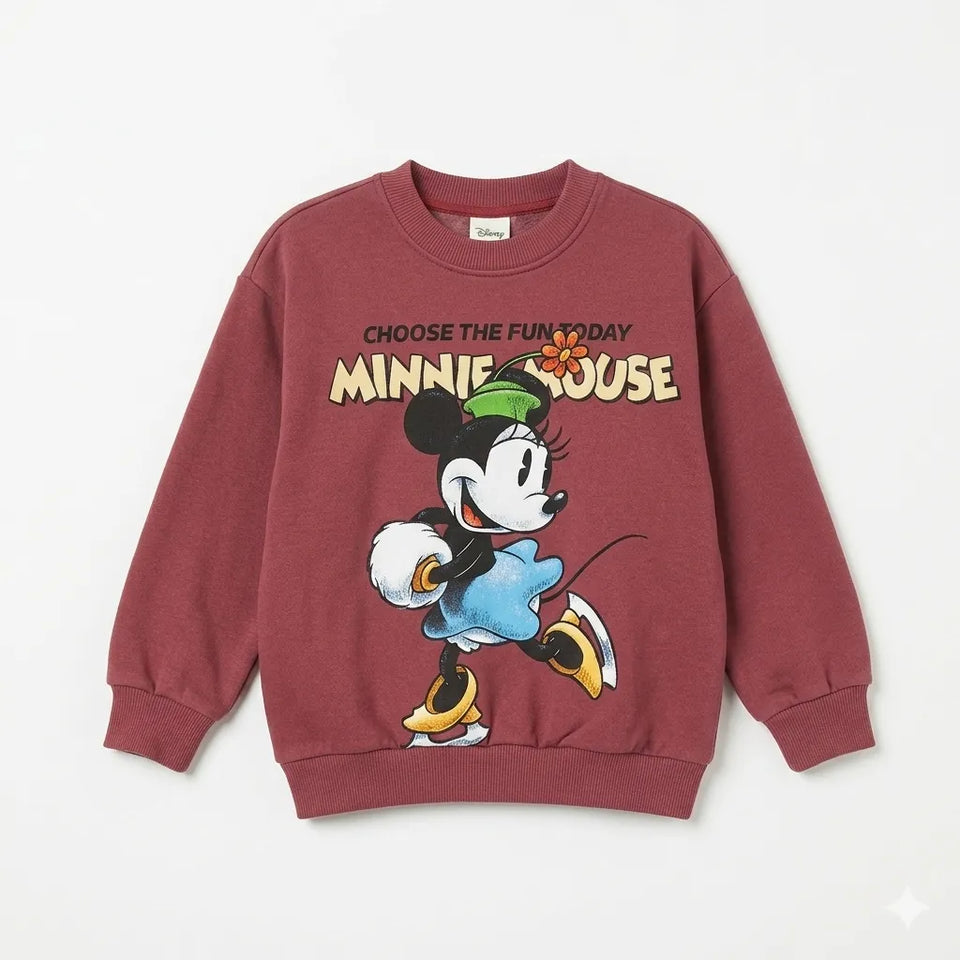 Zara Girl's Maroon Disney Minnie Mouse Choose The Fun Today Graphic Sweatshirt|Zara in Lebanon