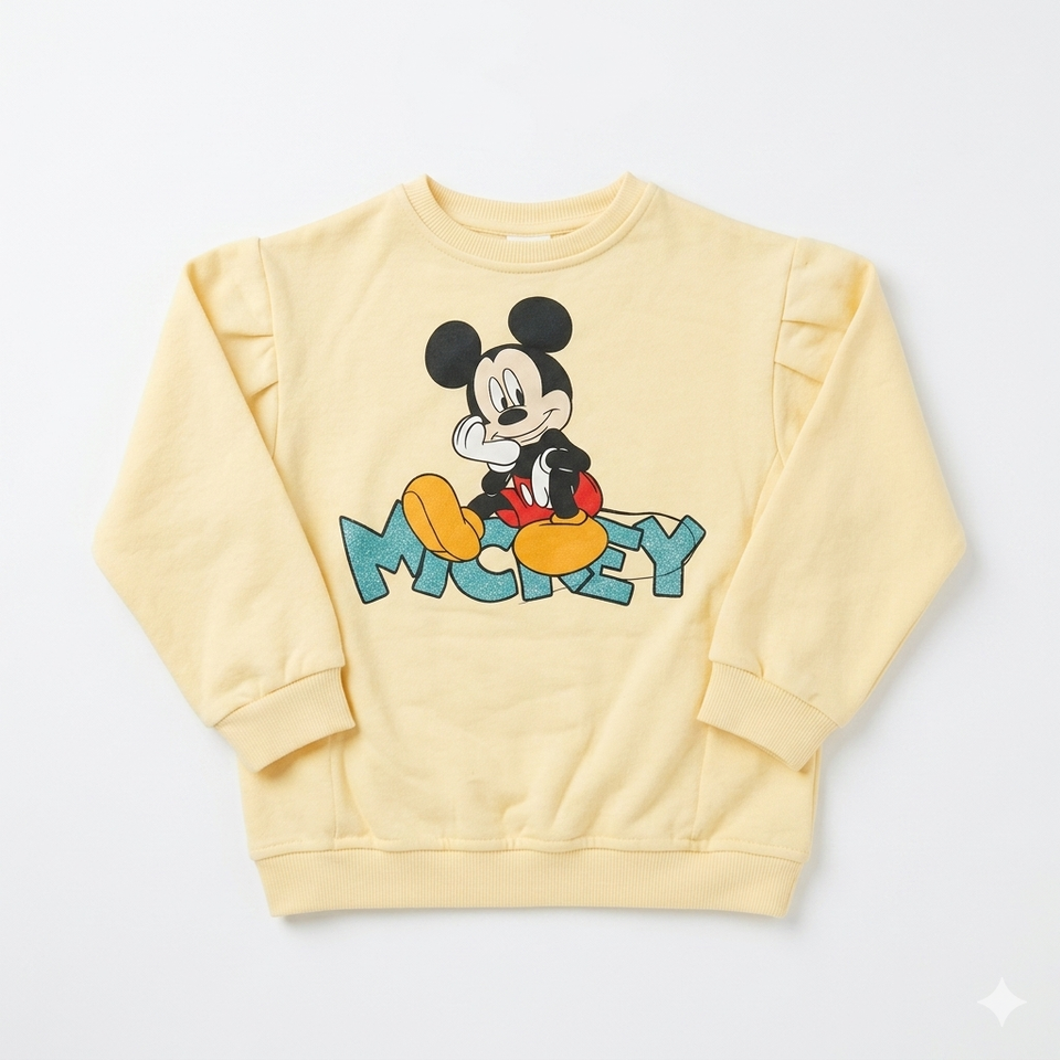 Zara Girl's Pastel Yellow Mickey Mouse Graphic Crew Neck Sweatshirt|Zara in Lebanon