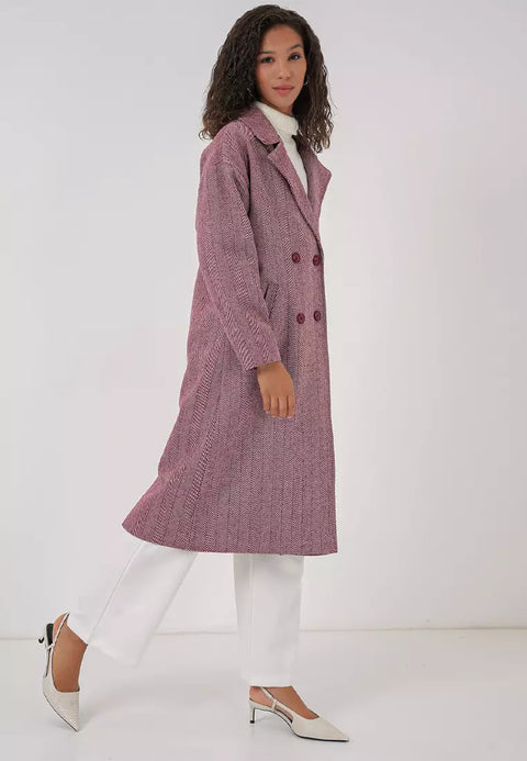 Big Dart Women's Burgundy Oversized Double Breasted Cashmere Coat | Big Dart In Lebanon