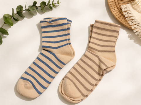 SD Girl's Beige Pack Of 2 Pairs Striped Socks | SD In Lebanon