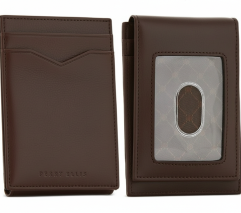 Perry Ellis Portfolio Men's Brown Leather Reversible Magnetic Card Case Wallet | Perry Ellis Portfolio In Lebanon