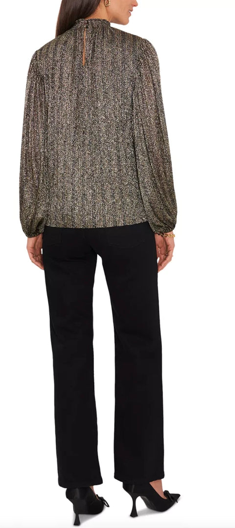 Vince Camuto Women's Gold Sparkle Shine Smocked Neck Puff Sleeve Blouse |Vince Camuto In Lebanon