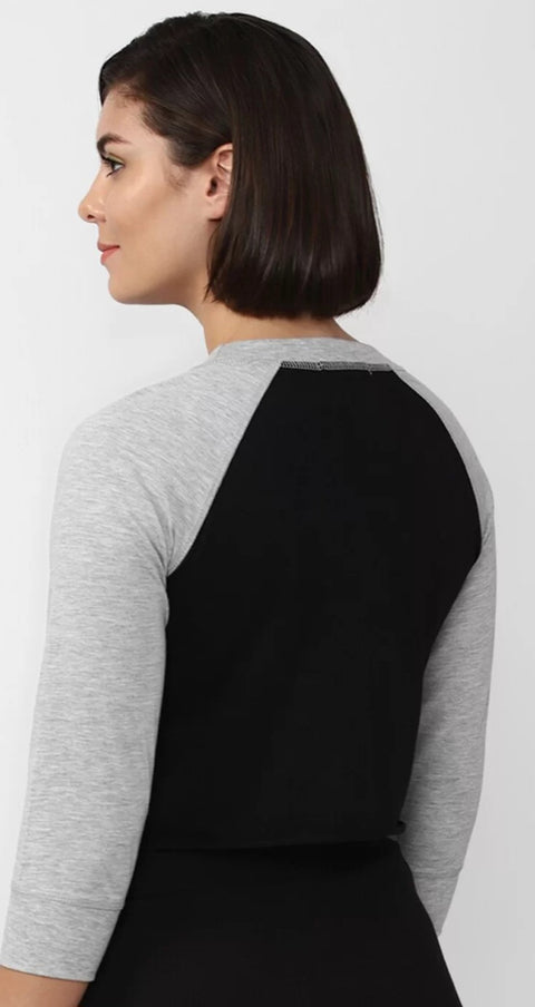 Forever 21 Women's Black & Gray Long Sleeve Crop Top | Forever 21 In Lebanon