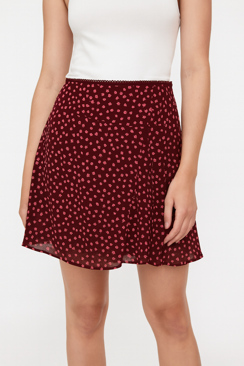 Forever 21 Women's Burgundy Floral Print Skirt | Forever 21 In Lebanon