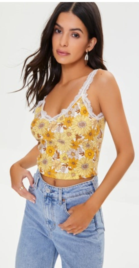 Forever 21 Women's White Floral Lace Sleeveless V-Neck Crop Top | Forever 21 In Lebanon
