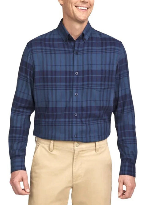 Lands End Men's Navy Blue Checkered Long Sleeve Shirt | Lands End In Lebanon