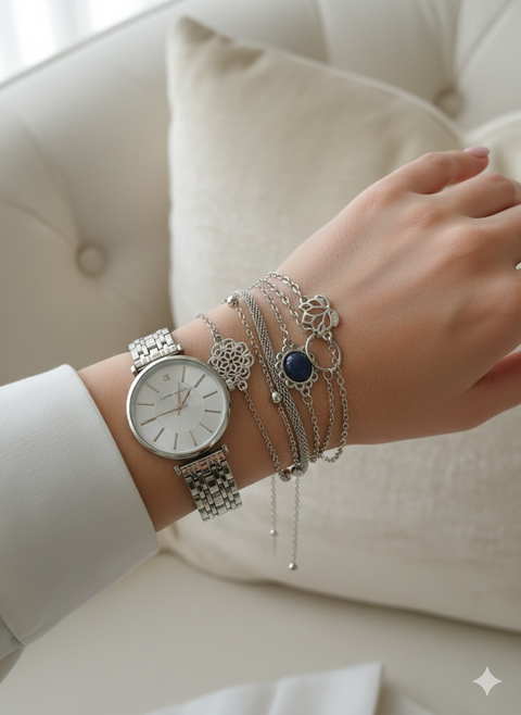Laura Ashley Women's Silver 6 Pc Stacking Bracelets With Watch | Laura Ashley In Lebanon
