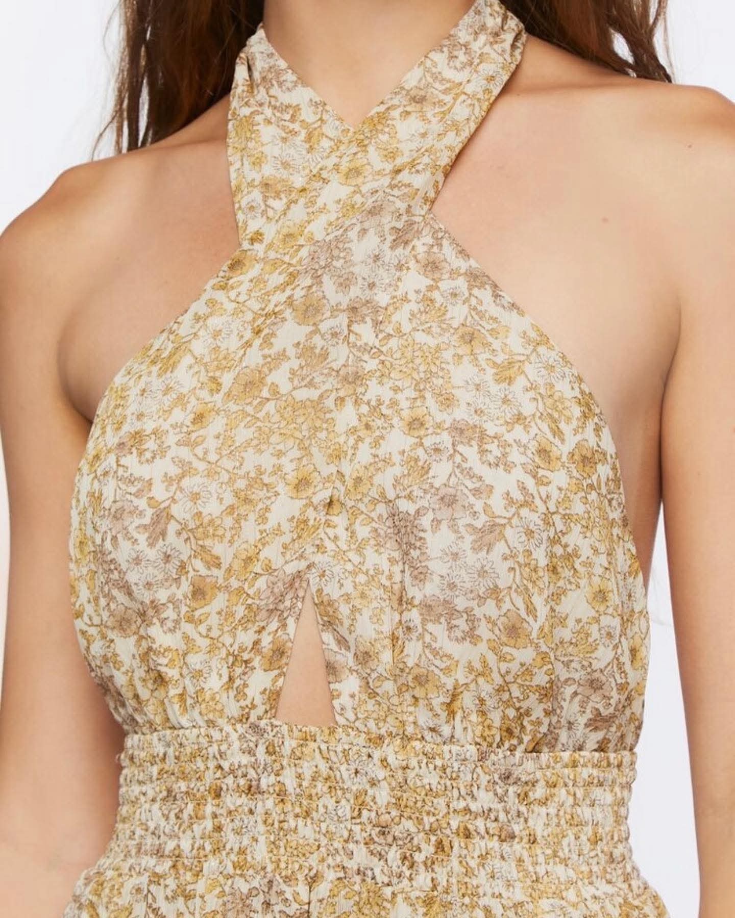 Forever 21 Women's Gold Floral Sleeveless Open Back Romper |Forever 21 In Lebanon