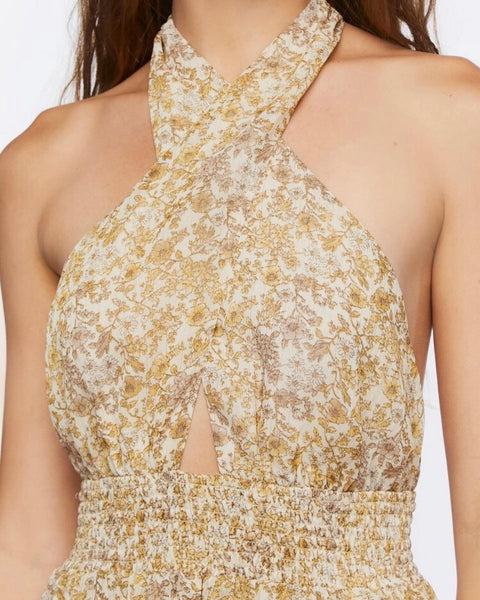 Forever 21 Women's Gold Floral Sleeveless Open Back Romper |Forever 21 In Lebanon