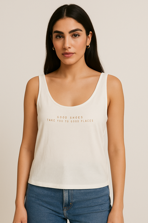 Mango Women's White "Good Shoes Take You To Good Places" Sleeveless Blouse |Mango In Lebanon