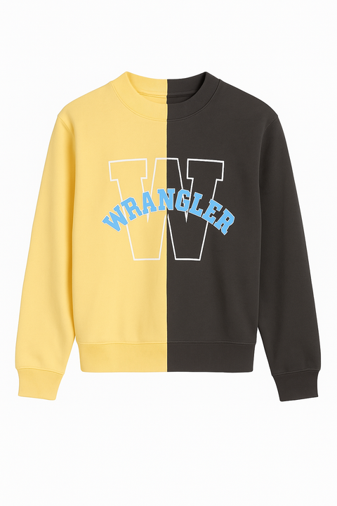 Wrangler Men's Yellow & Gray 2 Way Logo Crew Neck Long Sleeve Sweatshirt | Wrangler In Lebanon