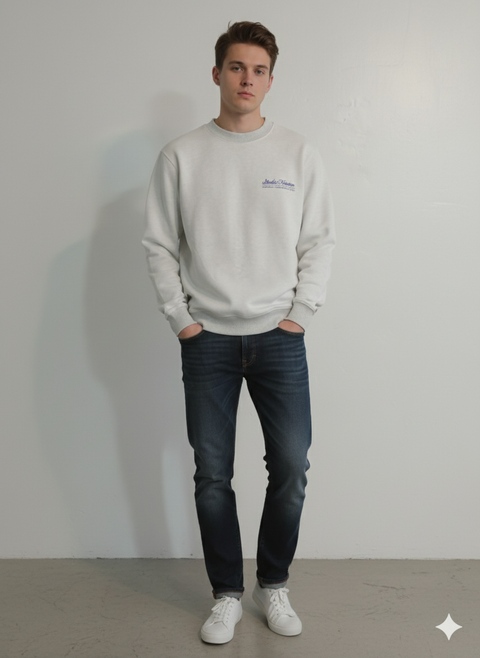 Jack & Jones Men's Light Gray WHeat Crew Neck Graphic Sweatshirt | Jack & Jones In Lebanon