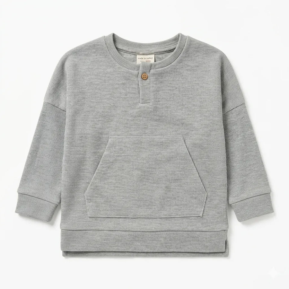 Zara Baby Boy's Heather Gray Ribbed Knit Henley Sweatshirt|Zara in Lebanon
