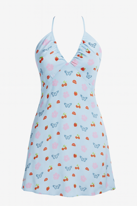 Forever 21 Women's Light Blue Printed Sleeveless Mini Dress |Forever 21 In Lebanon