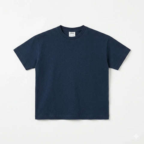 Zara Boy's Navy Blue Basic Crew Neck T-Shirt|Zara In Lebanon