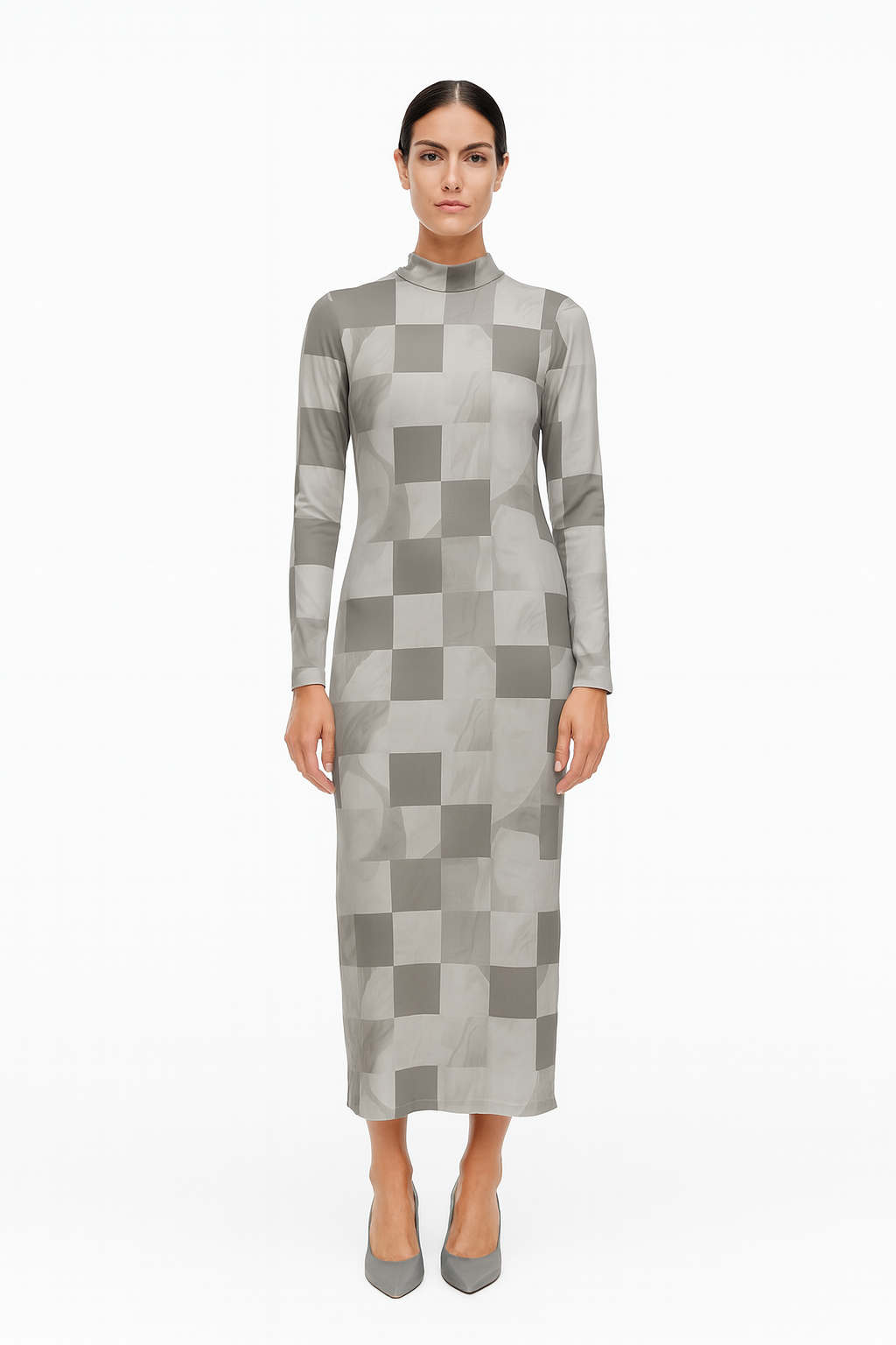 Forever 21 Women's Gray Checkered Mesh Turtle Neck Long Sleeve Dress | Forever 21 In Lebanon