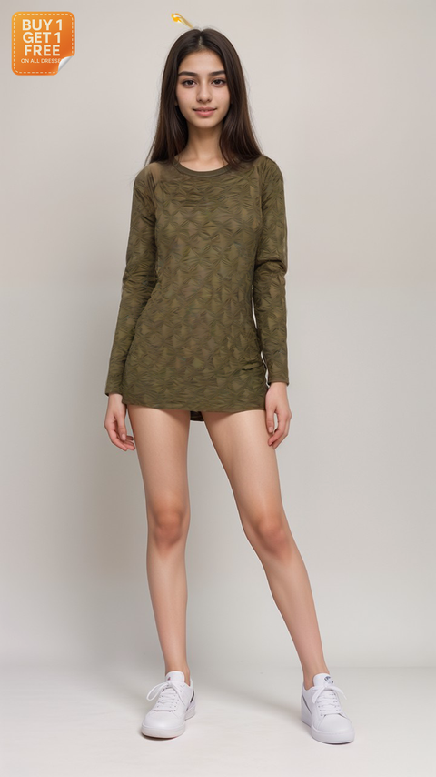 LeGer Women's Khaki Long-Sleeve Dress | LeGer in Lebanon